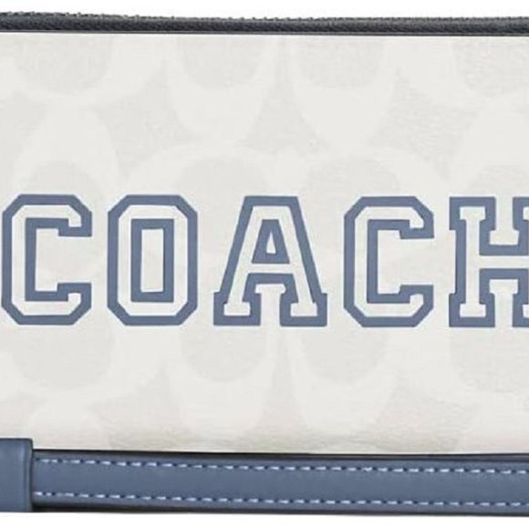 Coach Long Zip Around Wallet Signature Canvas Varsity Motif - Chalk Indigo CB856 - Picture 2 of 2